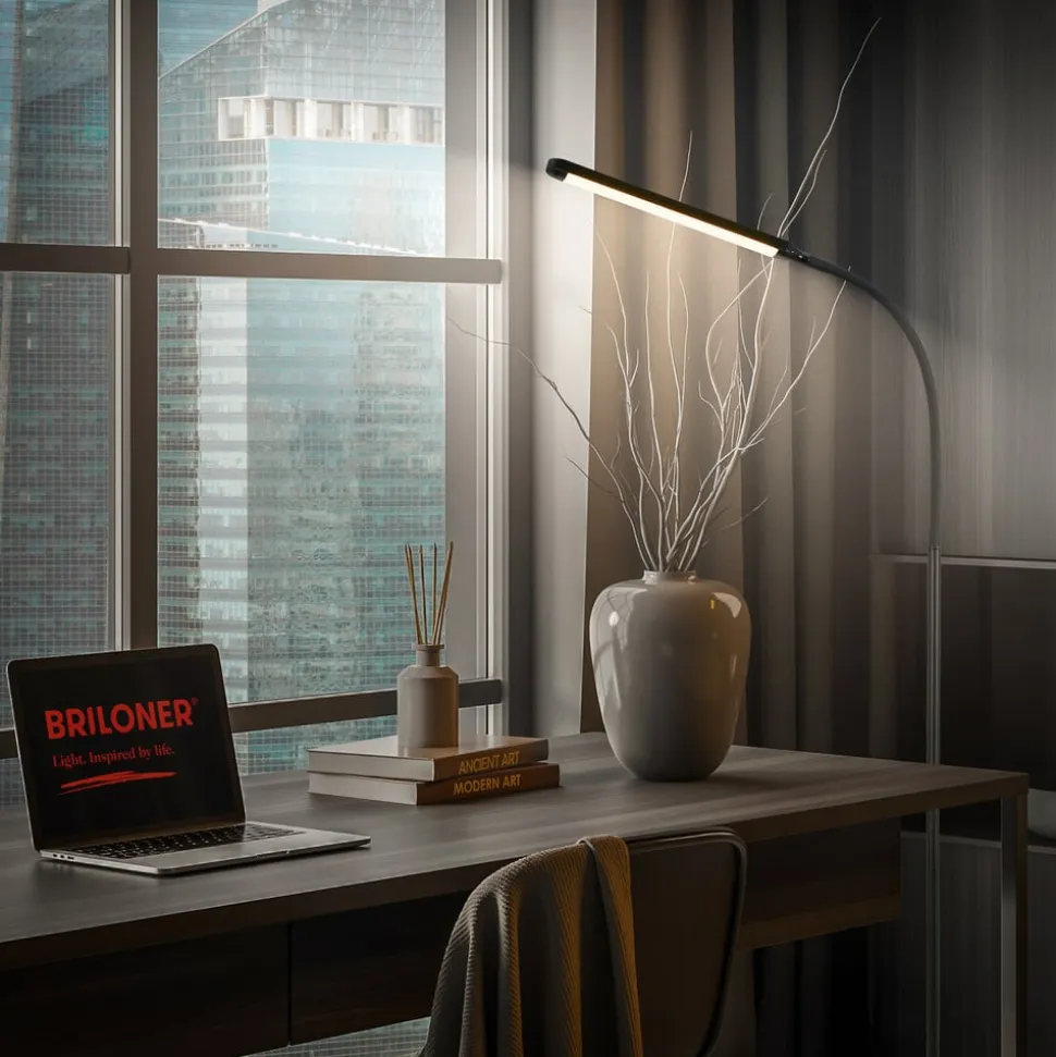 LED-gulvlampe Mura, sort, højde 170 cm, metal Touchdimmer