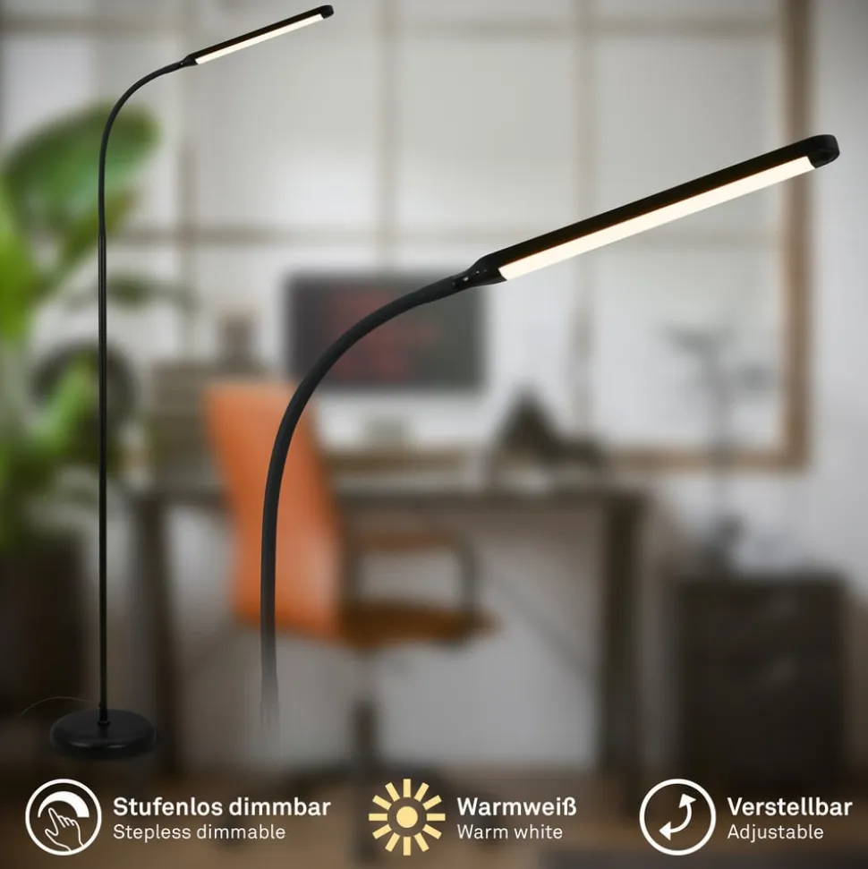 LED-gulvlampe Mura, sort, højde 170 cm, metal Touchdimmer