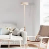 LED-gulvlampe Noa II, touchdæmper, stål, hvid/træfarvet