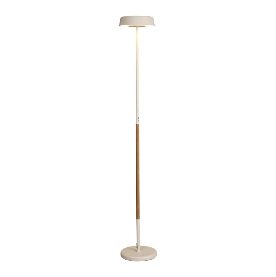 LED-gulvlampe Noa II, touchdæmper, stål, hvid/træfarvet