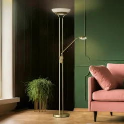 LED-gulvlampe Pool, messingfarvet, højde 182 cm, 2 lyskilder.