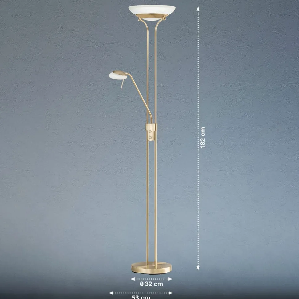 LED-gulvlampe Pool, messingfarvet, højde 182 cm, 2 lyskilder.
