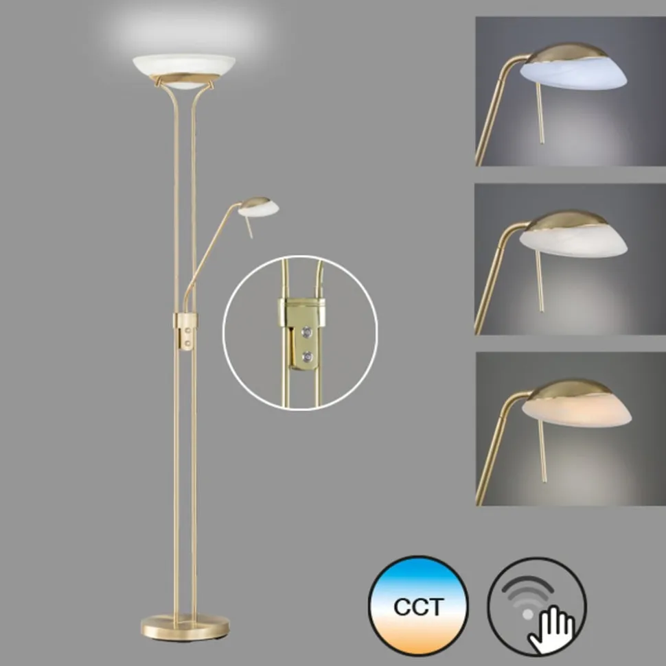 LED-gulvlampe Pool, messingfarvet, højde 182 cm, 2 lyskilder.