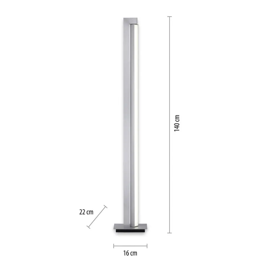 LED-gulvlampe PURE Lines, sølv, fjernbetjening, 140 cm