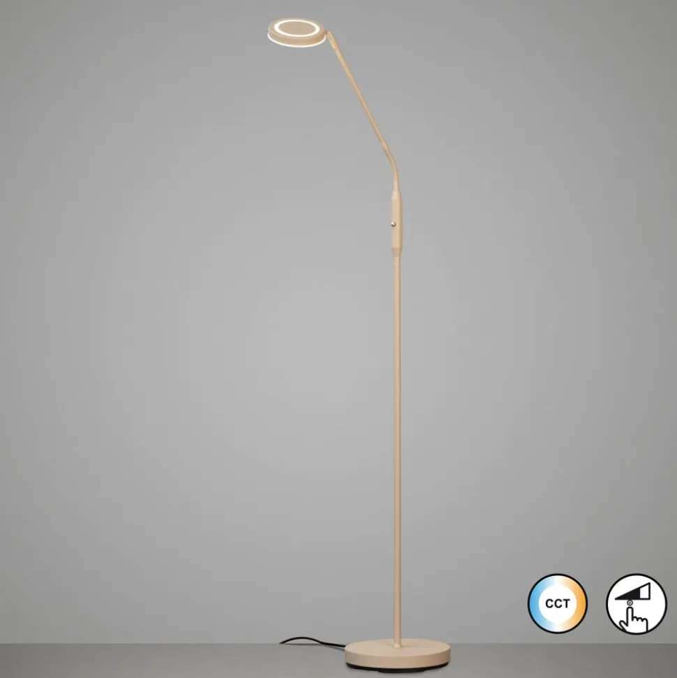 LED-gulvlampe Sorento, højde 138 cm, sandfarvet, metal, CCT