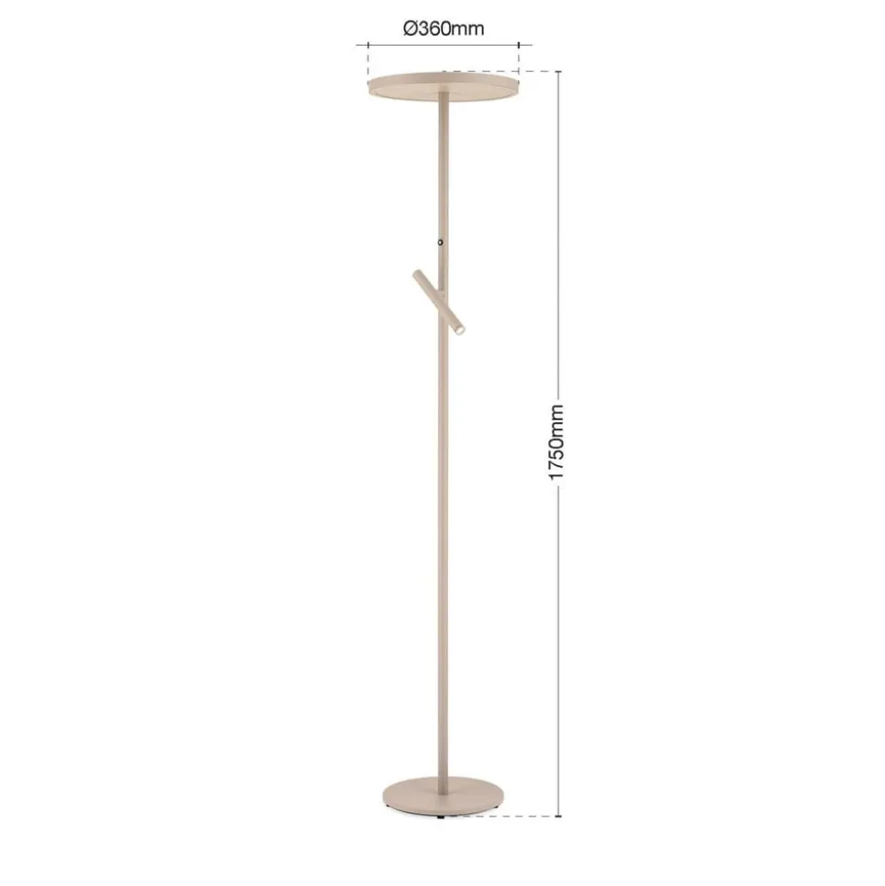 LED-gulvlampe Teide, khaki, metal, læselampe, dæmper