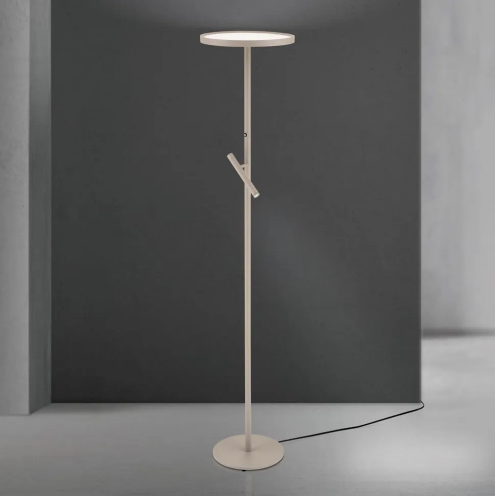 LED-gulvlampe Teide, khaki, metal, læselampe, dæmper
