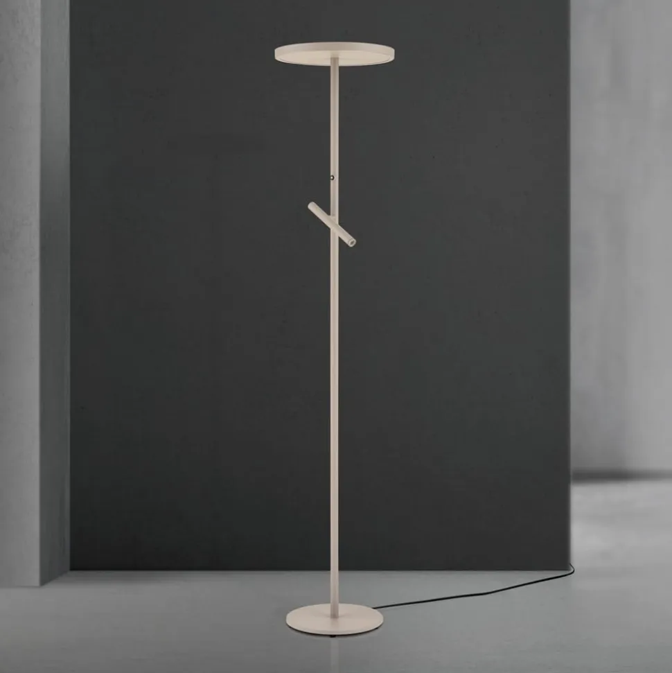 LED-gulvlampe Teide, khaki, metal, læselampe, dæmper
