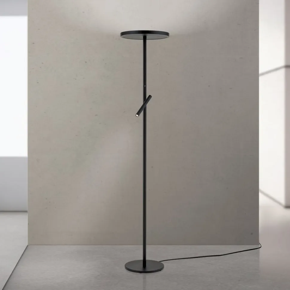 LED-gulvlampe Teide, sort, metal, læselampe, dæmper