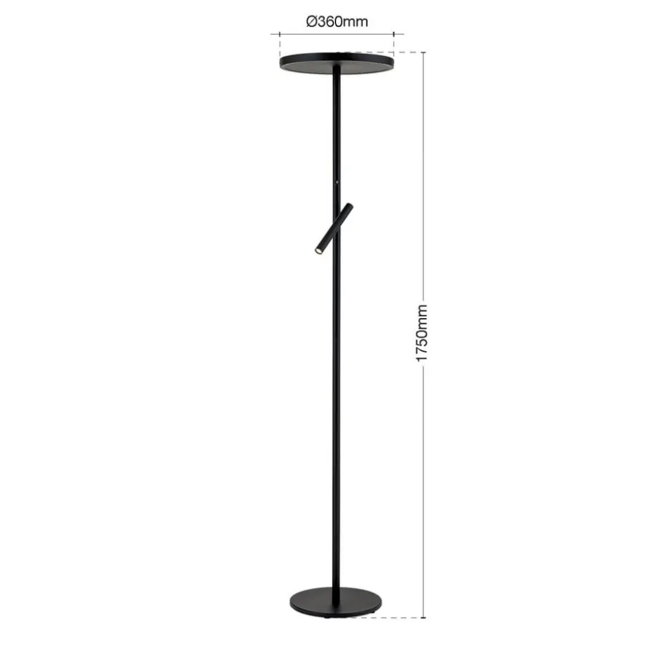 LED-gulvlampe Teide, sort, metal, læselampe, dæmper