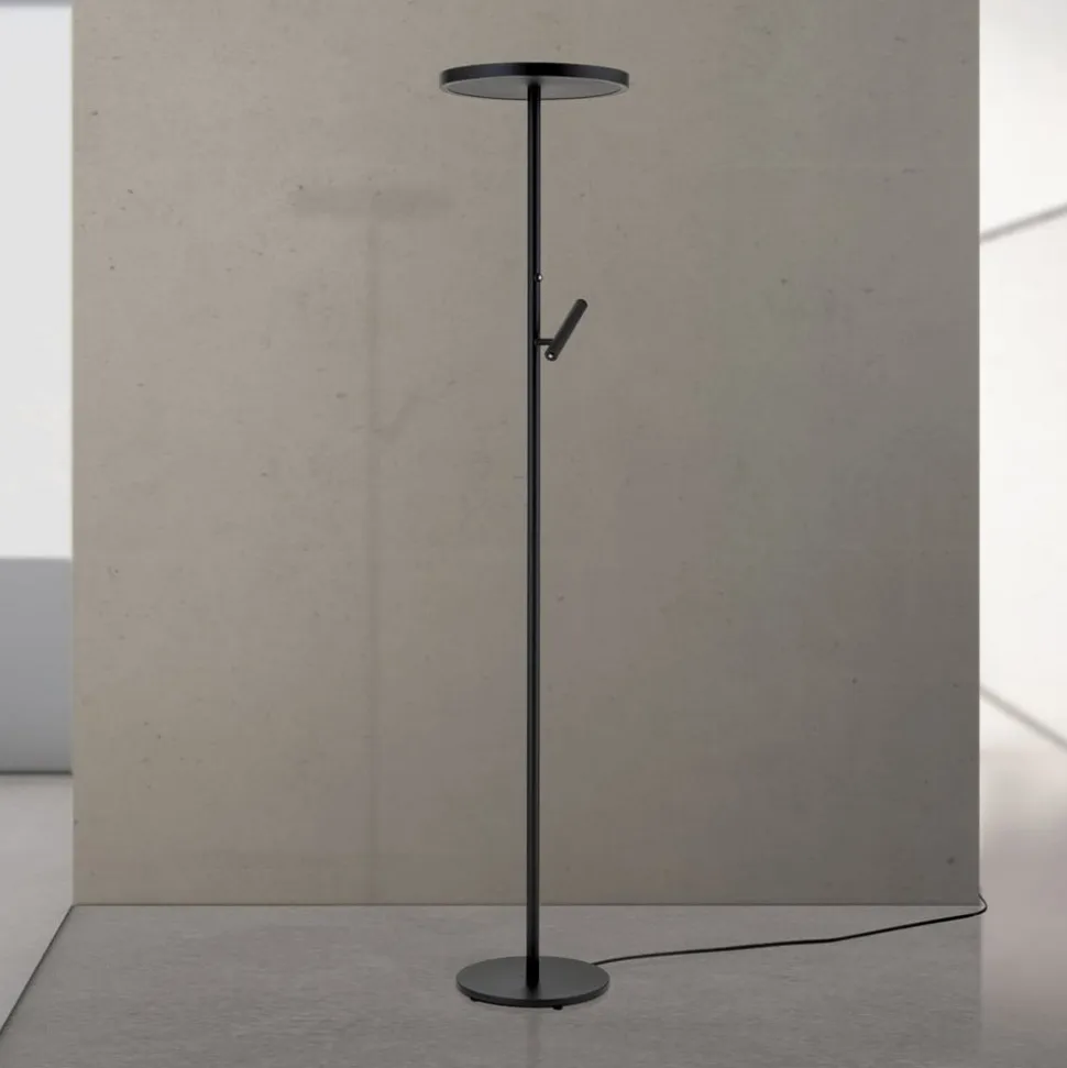 LED-gulvlampe Teide, sort, metal, læselampe, dæmper