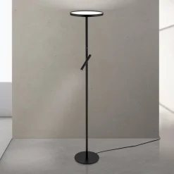 LED-gulvlampe Teide, sort, metal, læselampe, dæmper