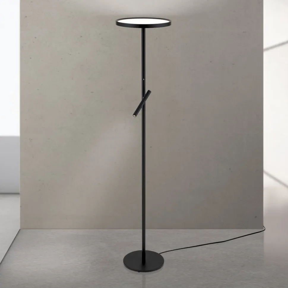 LED-gulvlampe Teide, sort, metal, læselampe, dæmper