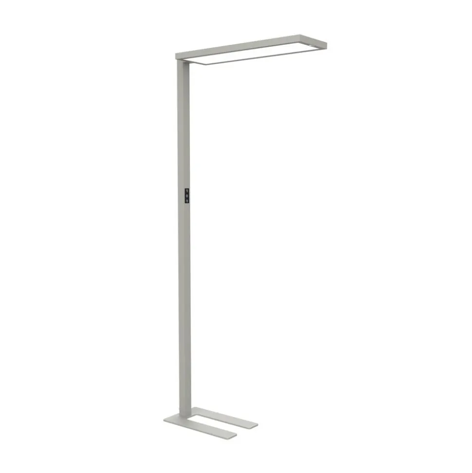 LED-gulvlampe til kontor MAULsenja, sølvfarvet, sensor, 196 cm