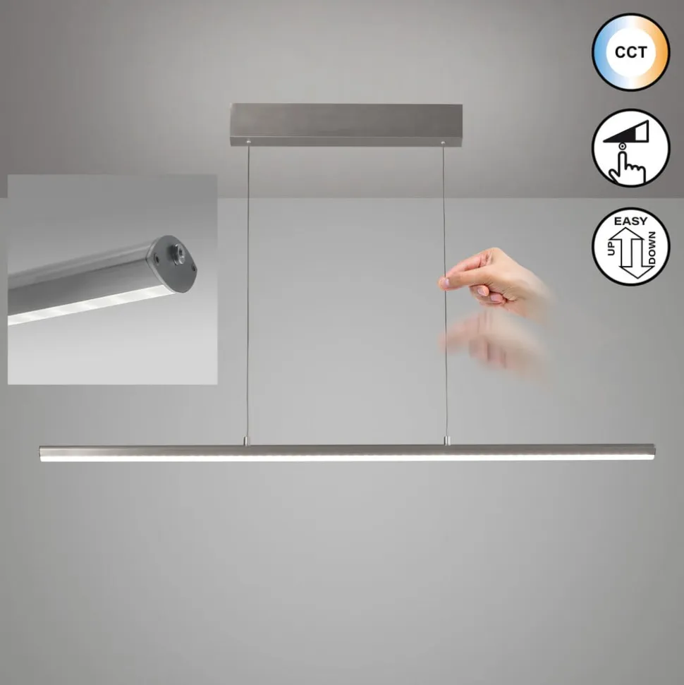 LED-hængelampe Borena, aluminiumfarvet, længde 113 cm Metal