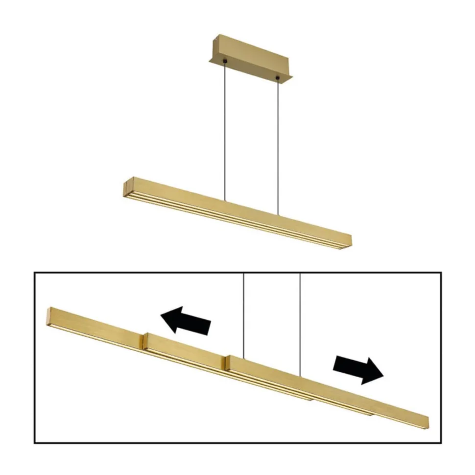 LED-hængelampe Ethan, messingfarvet, 150 cm, udtrækkelig