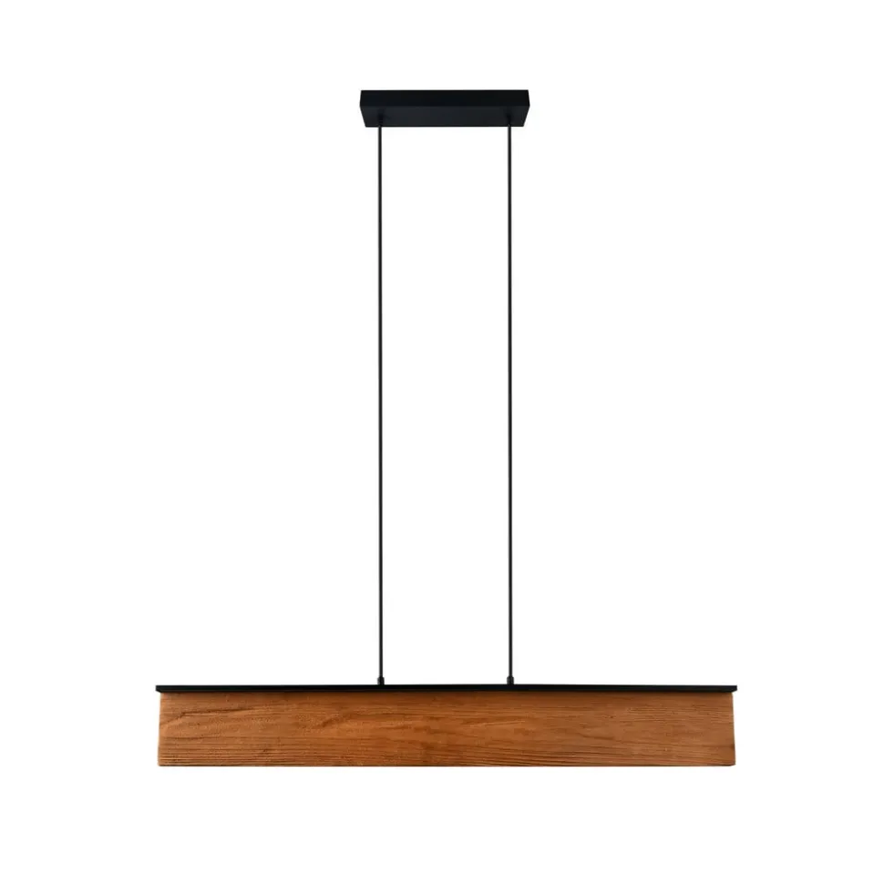 LED-hængelampe Kalea, længde 110 cm, træfarvet, træ