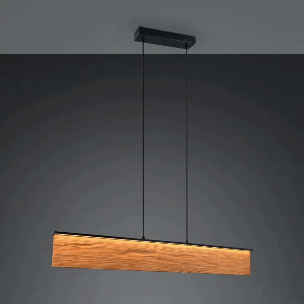 LED-hængelampe Kalea, længde 110 cm, træfarvet, træ