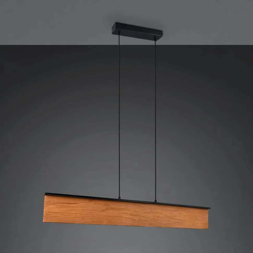 LED-hængelampe Kalea, længde 110 cm, træfarvet, træ