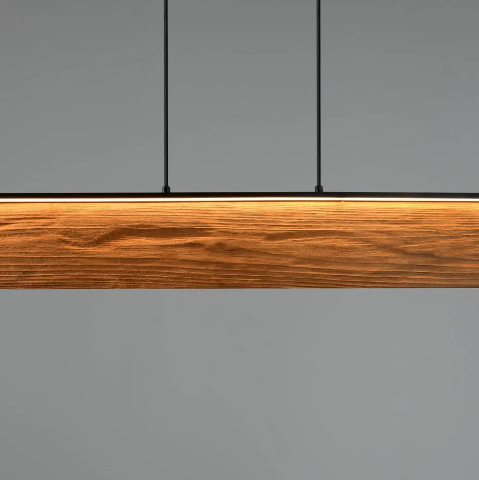 LED-hængelampe Kalea, længde 110 cm, træfarvet, træ