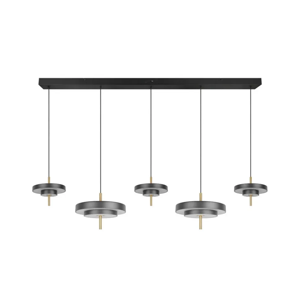 LED-hængelampe Keaton, sort/guldfarvet 140 cm CCT, 5 lyskilder