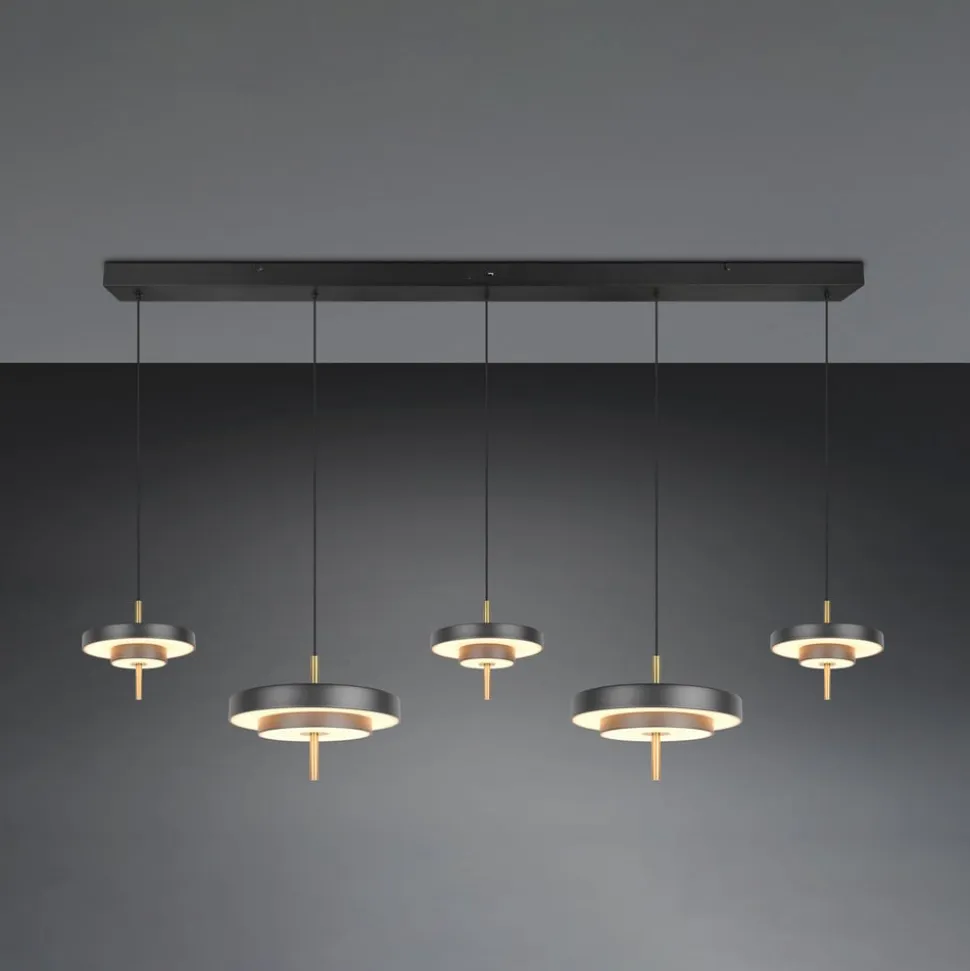 LED-hængelampe Keaton, sort/guldfarvet 140 cm CCT, 5 lyskilder
