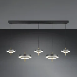 LED-hængelampe Keaton, sort/guldfarvet 140 cm CCT, 5 lyskilder