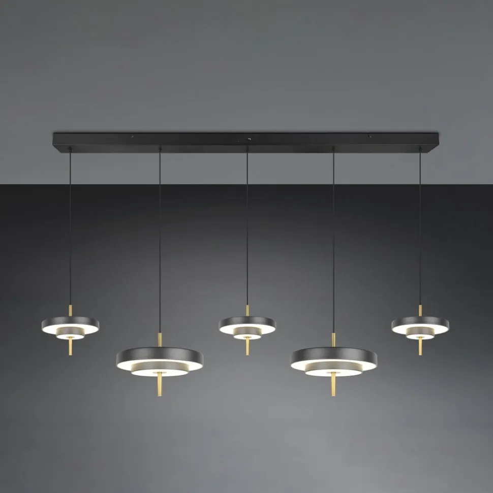 LED-hængelampe Keaton, sort/guldfarvet 140 cm CCT, 5 lyskilder