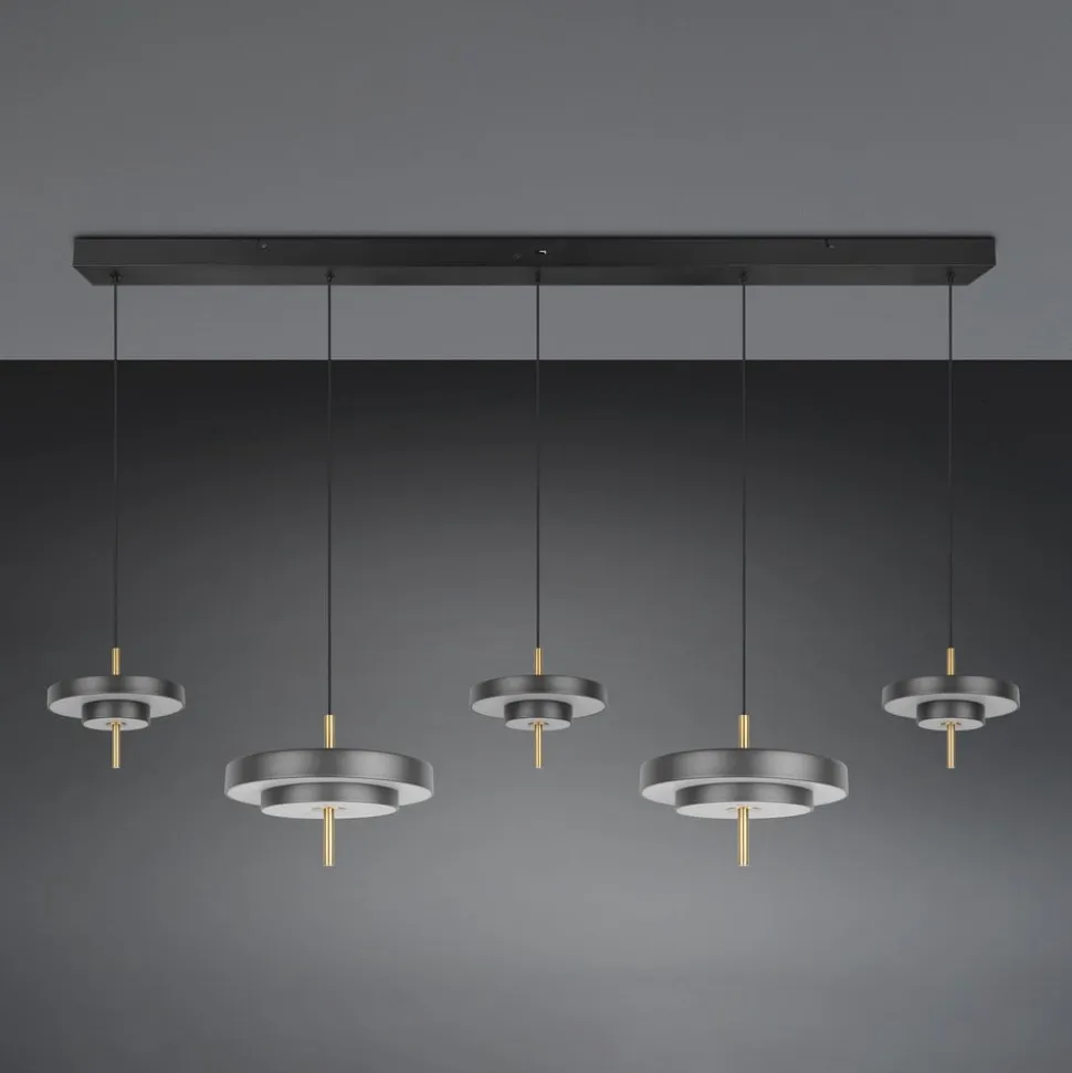 LED-hængelampe Keaton, sort/guldfarvet 140 cm CCT, 5 lyskilder