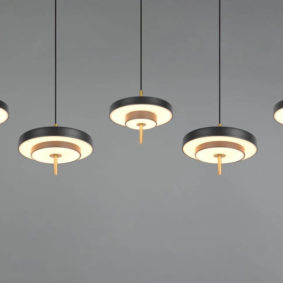 LED-hængelampe Keaton, sort/guldfarvet 140 cm CCT, 5 lyskilder