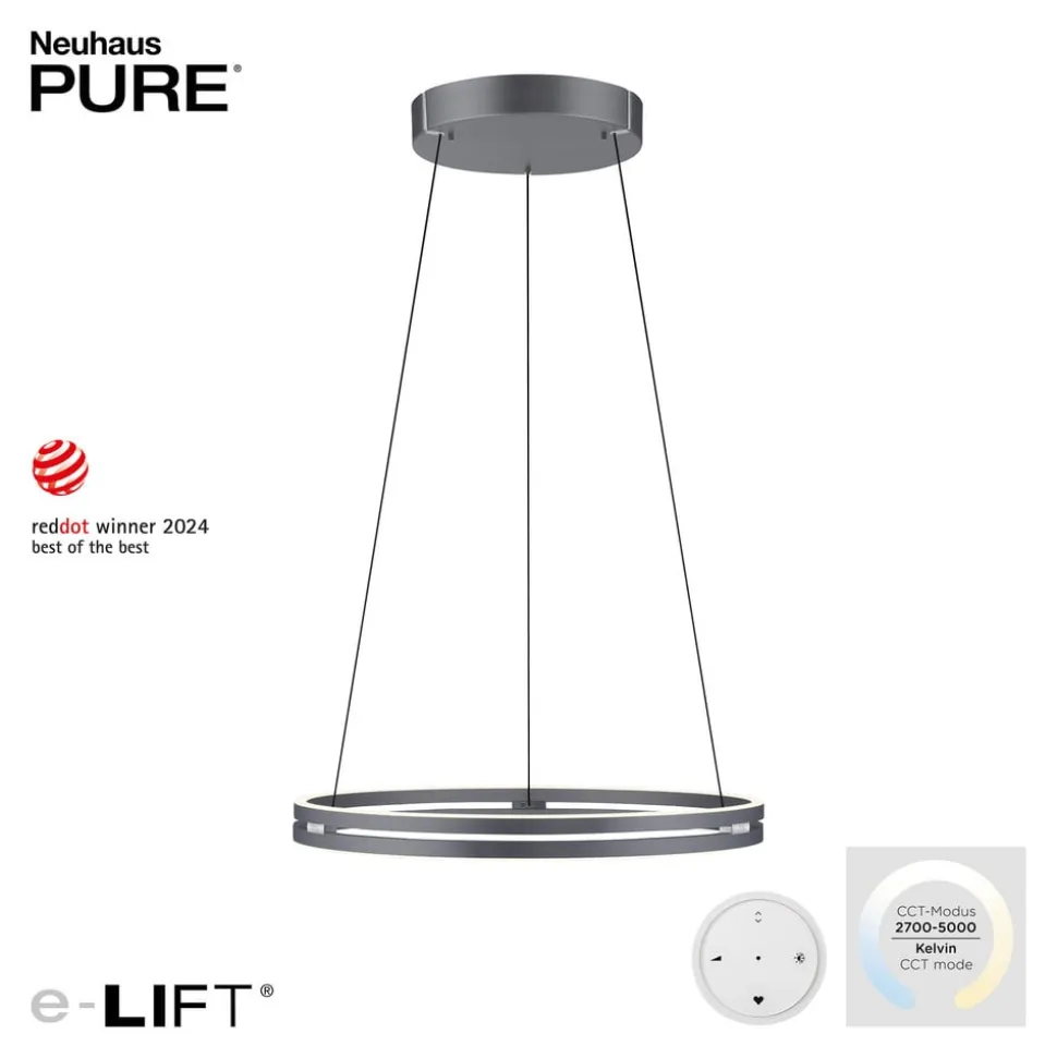 LED-hængelampe PURE E-Loop, eg/sort perle, Ø 70 cm aluminium, CCT