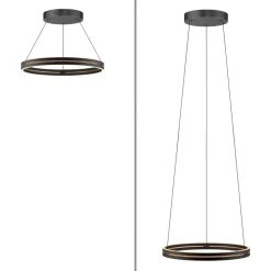 LED-hængelampe PURE E-Loop, eg/sort perle, Ø 70 cm aluminium, CCT