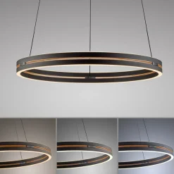 LED-hængelampe PURE E-Loop, eg/sort perle, Ø 70 cm aluminium, CCT