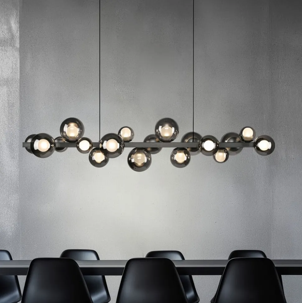 LED-hængelampe PURE E-Popup, platin, glas, CCT, 18-flg.