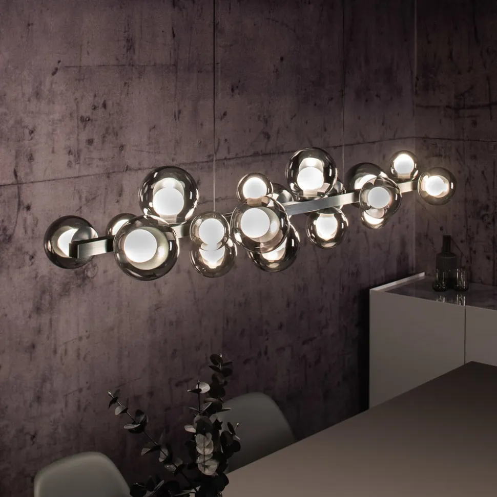 LED-hængelampe PURE E-Popup, platin, glas, CCT, 18-flg.
