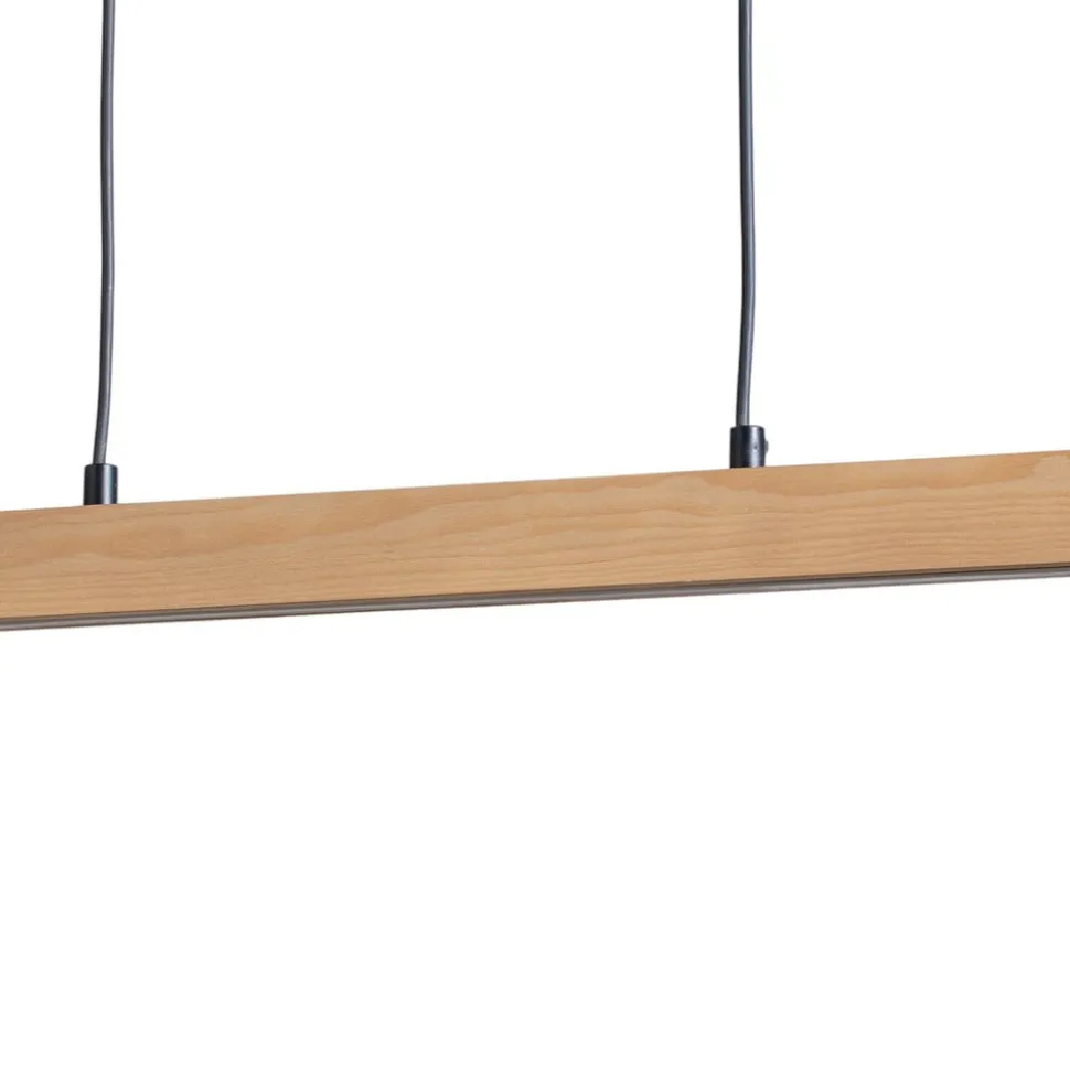 LED-hængelampe Teo, fyrretræ, længde 96 cm, træ, bjælkeform