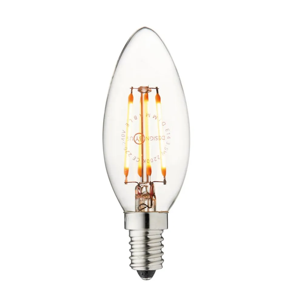 LED-kertepære, E14, 3,5 W, 2.200 K, glødetråd, dæmpbar