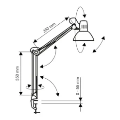 LED-klemmelampe MAULstudy, hvid, stål, højde 44 cm, E27