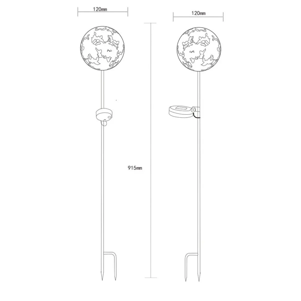 LED-lampe med jordspyd 36747, kugle, rustbrun, metal