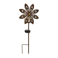 LED-lampe med jordspyd 36576, rustbrun, metal, glas