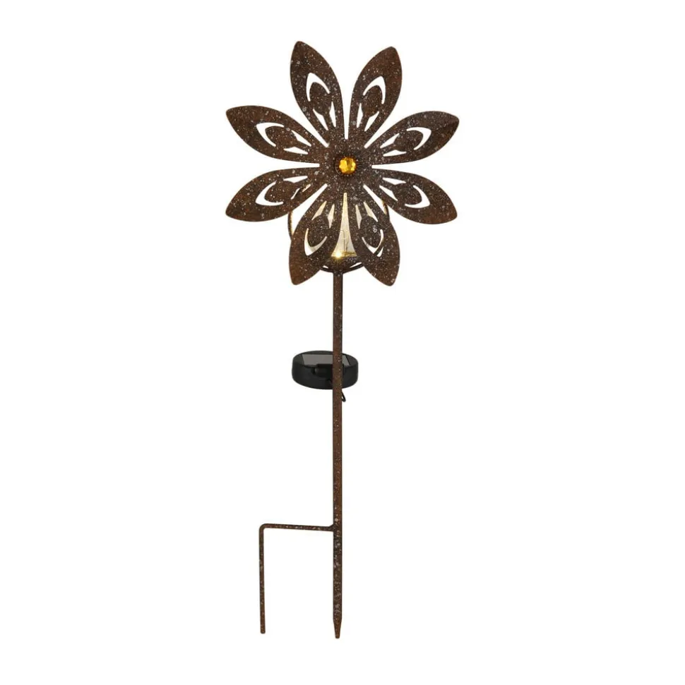 LED-lampe med jordspyd 36576, rustbrun, metal, glas