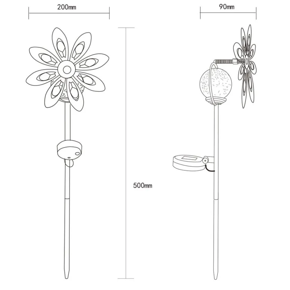 LED-lampe med jordspyd 36576, rustbrun, metal, glas
