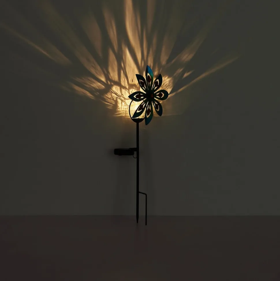 LED-lampe med jordspyd 36576, rustbrun, metal, glas
