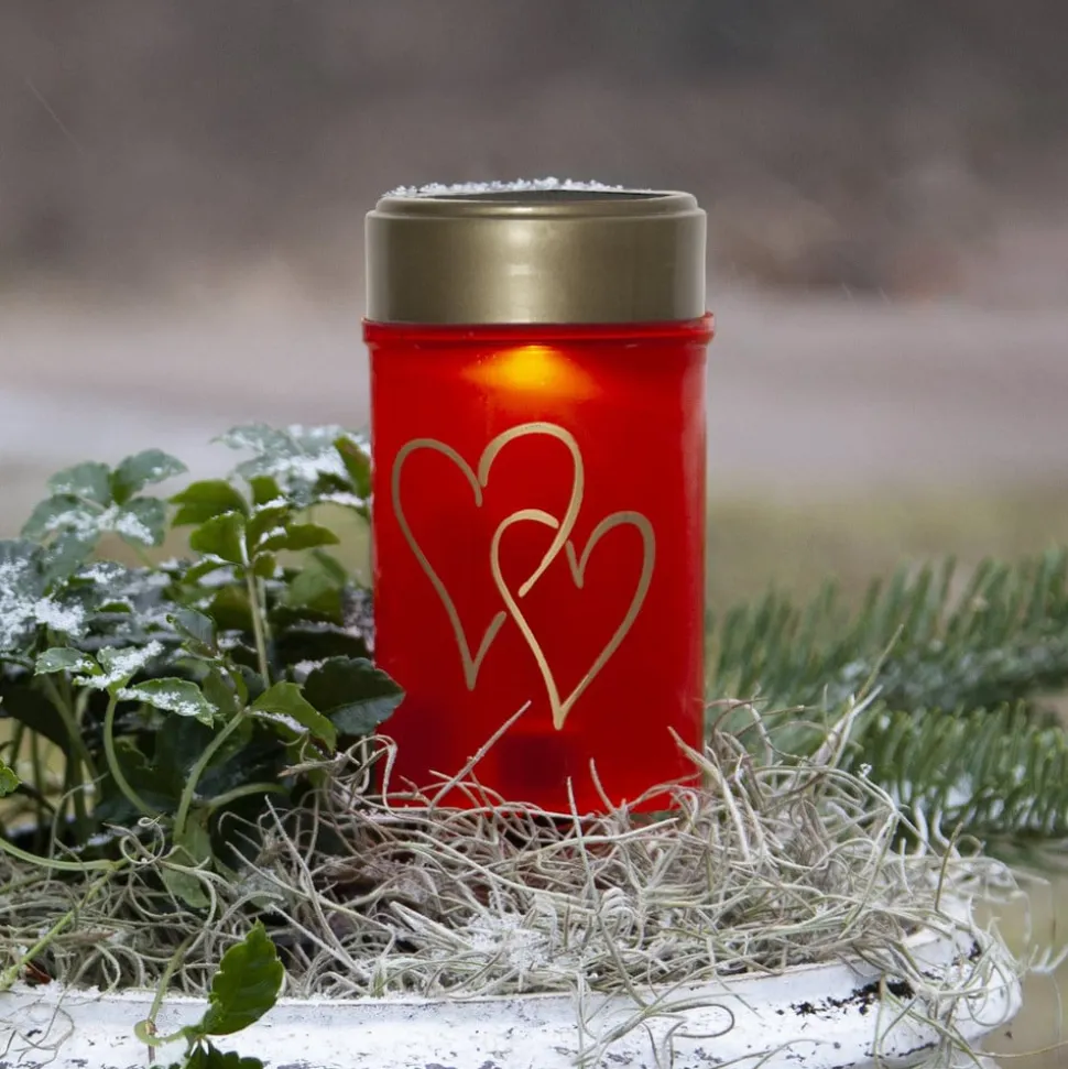 LED-lampe med jordspyd Hearty, rød/guld, 12 cm plast