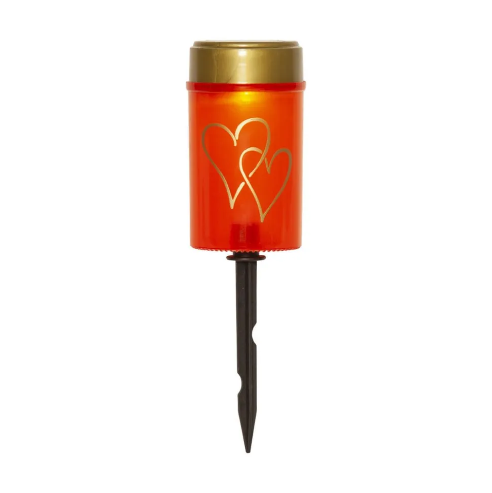 LED-lampe med jordspyd Hearty, rød/guld, 12 cm plast