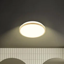 LED-loftlampe Acorus, Ø 28 cm, hvid/træfarvet, IP44