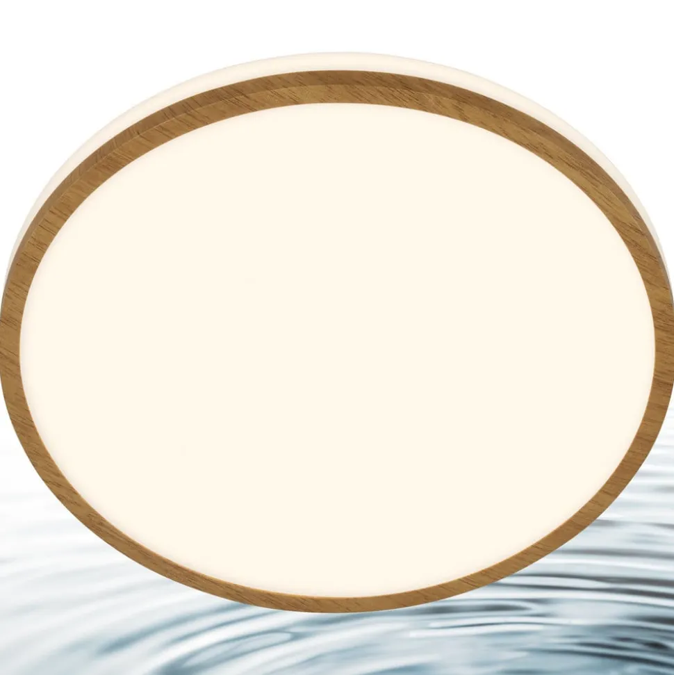 LED-loftlampe Acorus, Ø 28 cm, hvid/træfarvet, IP44