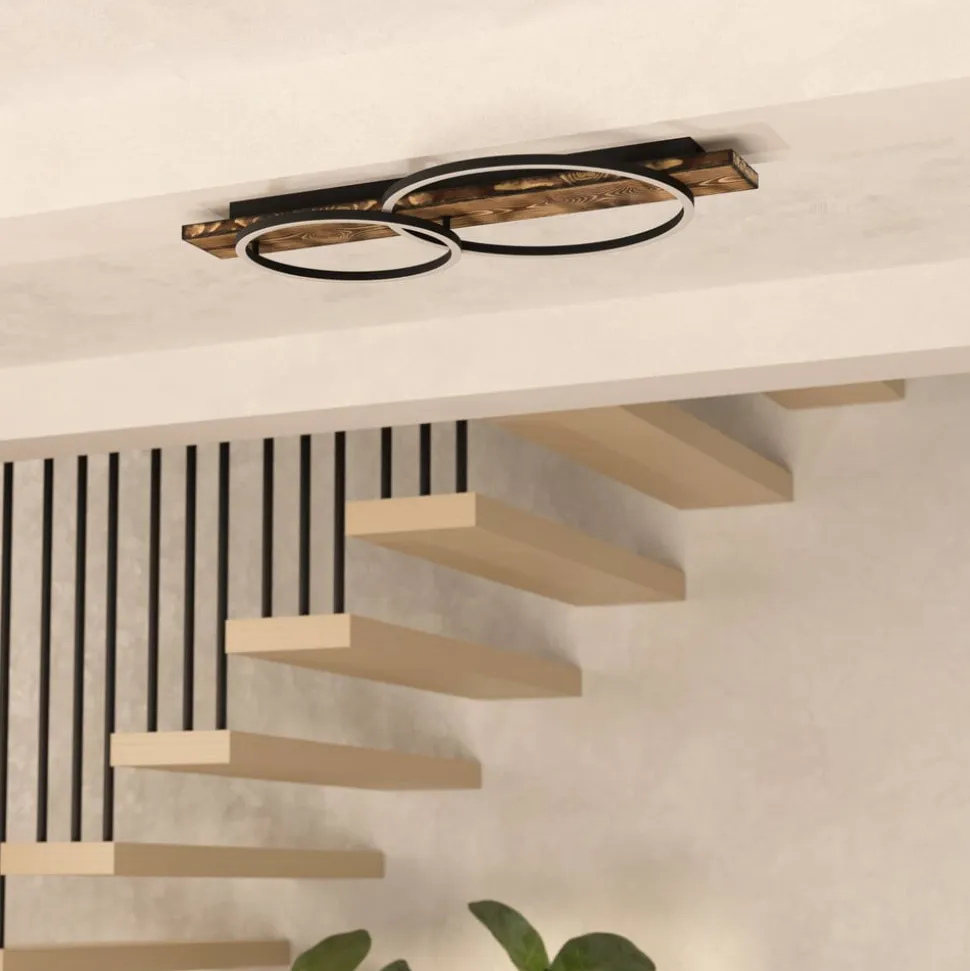 LED-loftlampe Boyal, brun, længde 78 cm, træ, 2 lyskilder.