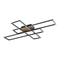LED-loftlampe Dakari, længde 80 cm, sort/træ, 3 lyskilder.