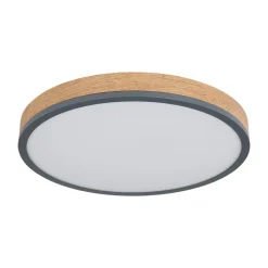 LED-loftlampe Doro, Ø 45 cm, mørk grafit/træ, træ, CCT